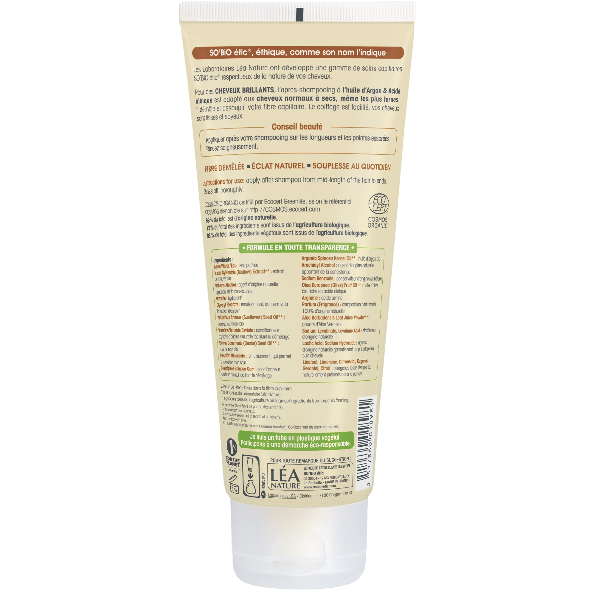 SO’BiO étic Kondicionér argan pro lesk - pro normální až suché vlasy BIO (200 ml) - vlasy zanechává lesklé a hebké