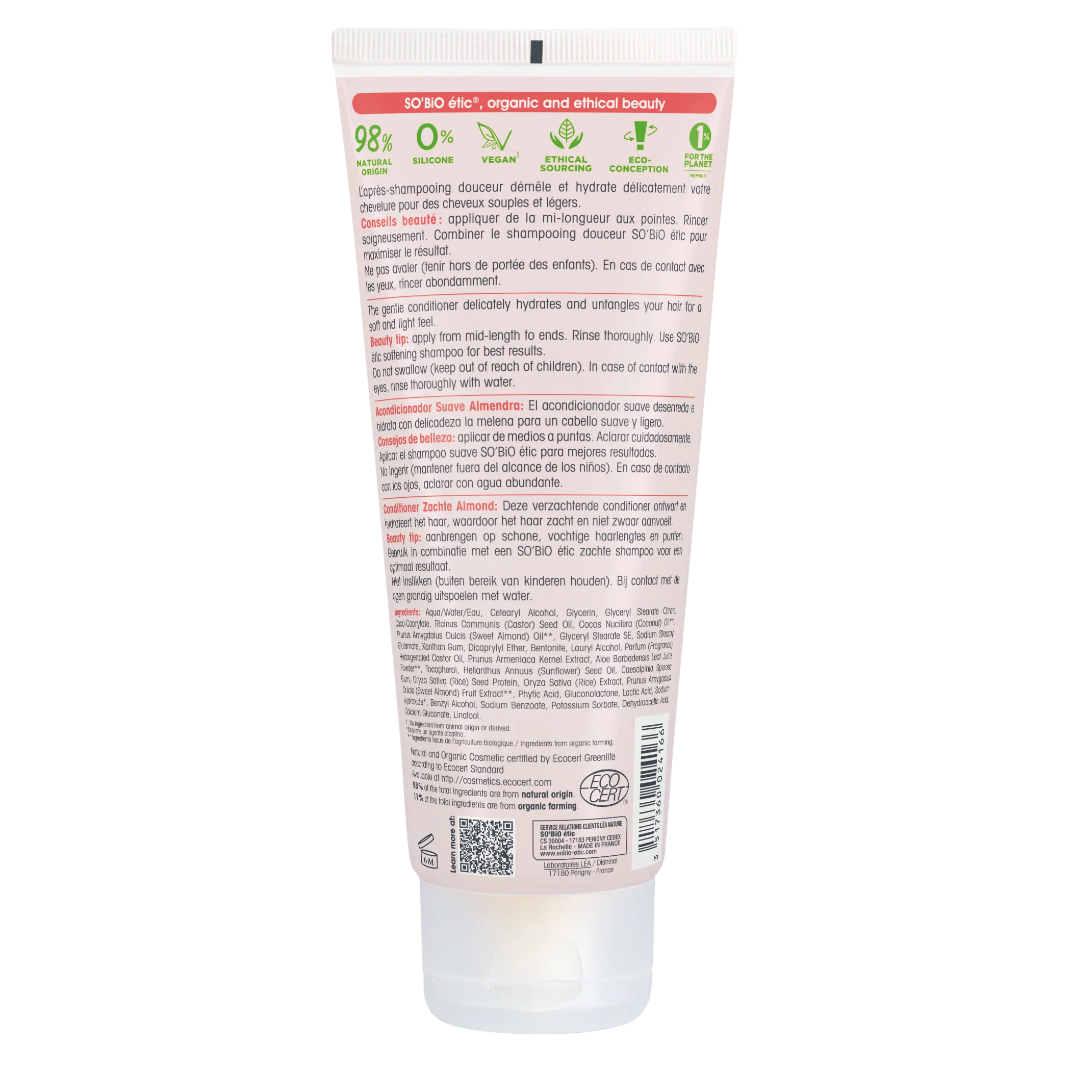 SO’BiO étic Kondicionér vlasový s mandlovým mlékem a rýžovými proteiny BIO (200 ml) - pro všechny typy vlasů