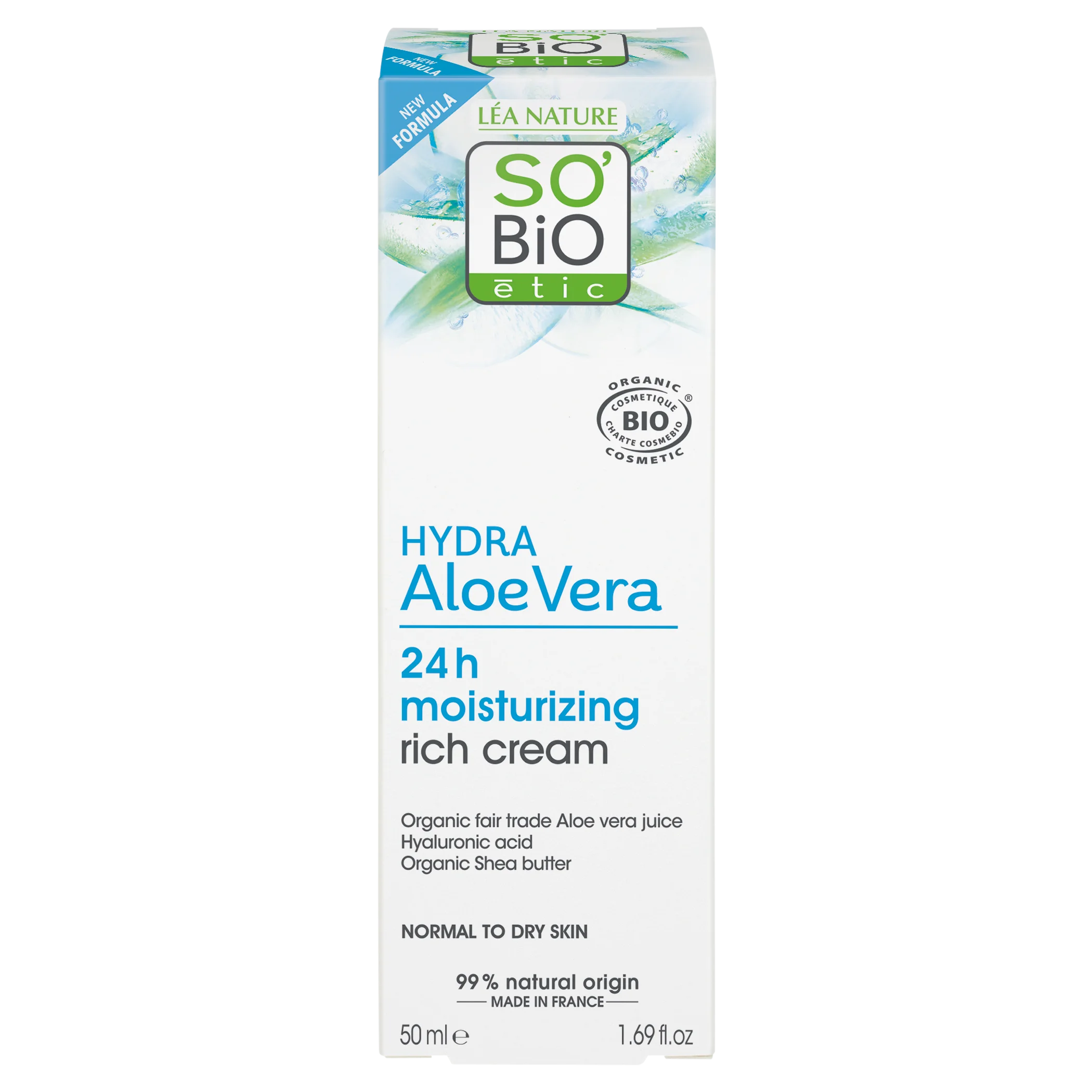 SO’BiO étic Krém bohatě hydratující denní s Aloe vera BIO (50 ml) - s kyselinou hyaluronovou