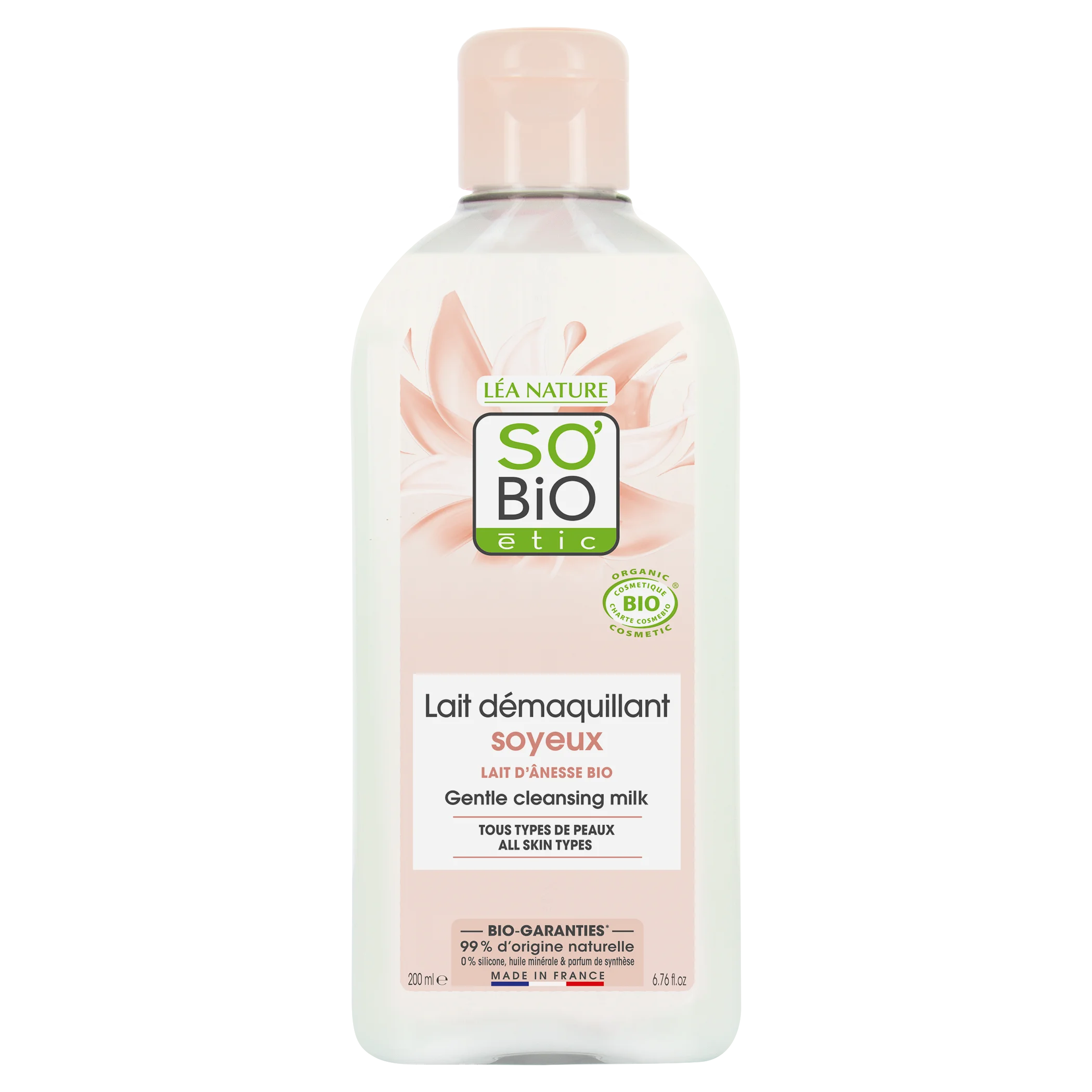 SO’BiO étic Mléko odličovací s obsahem oslího mléka BIO (200 ml) - jemně odstraní make-up i nečistoty