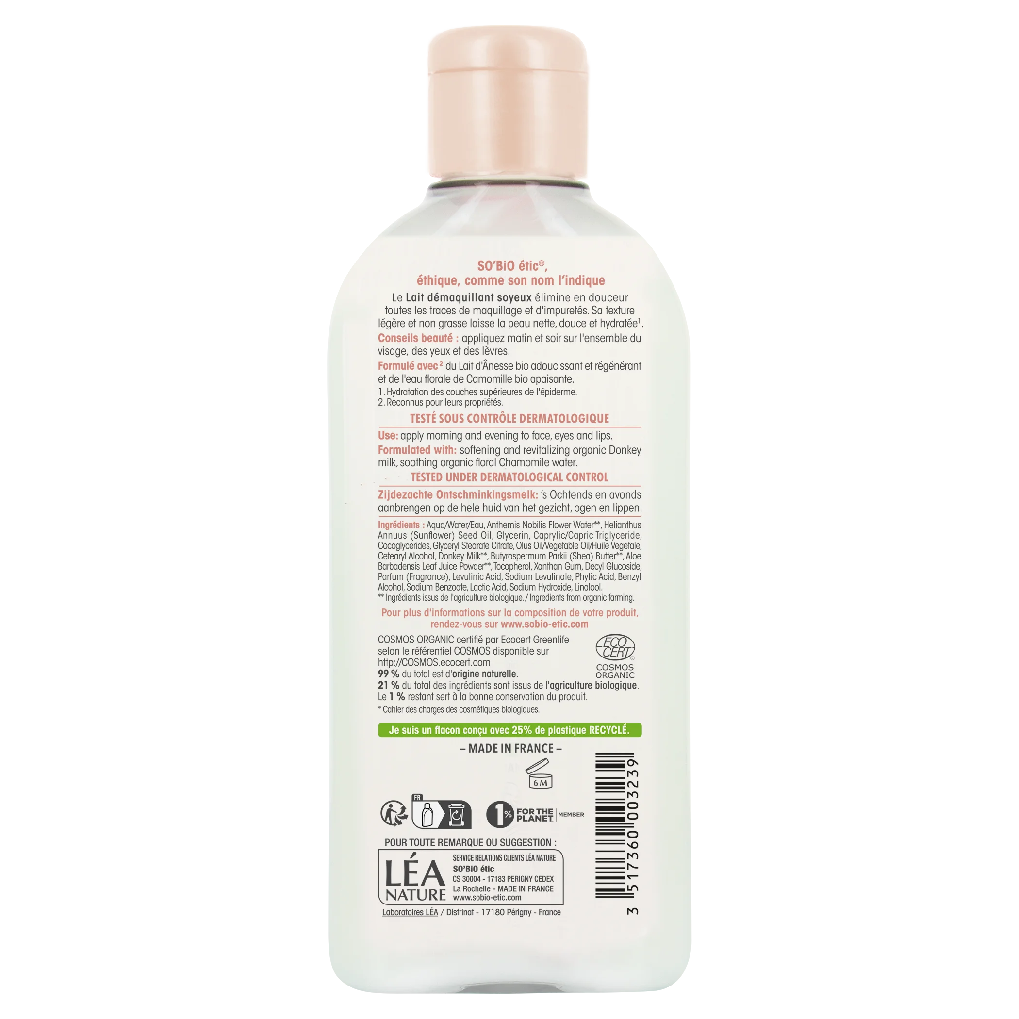 SO’BiO étic Mléko odličovací s obsahem oslího mléka BIO (200 ml) - jemně odstraní make-up i nečistoty