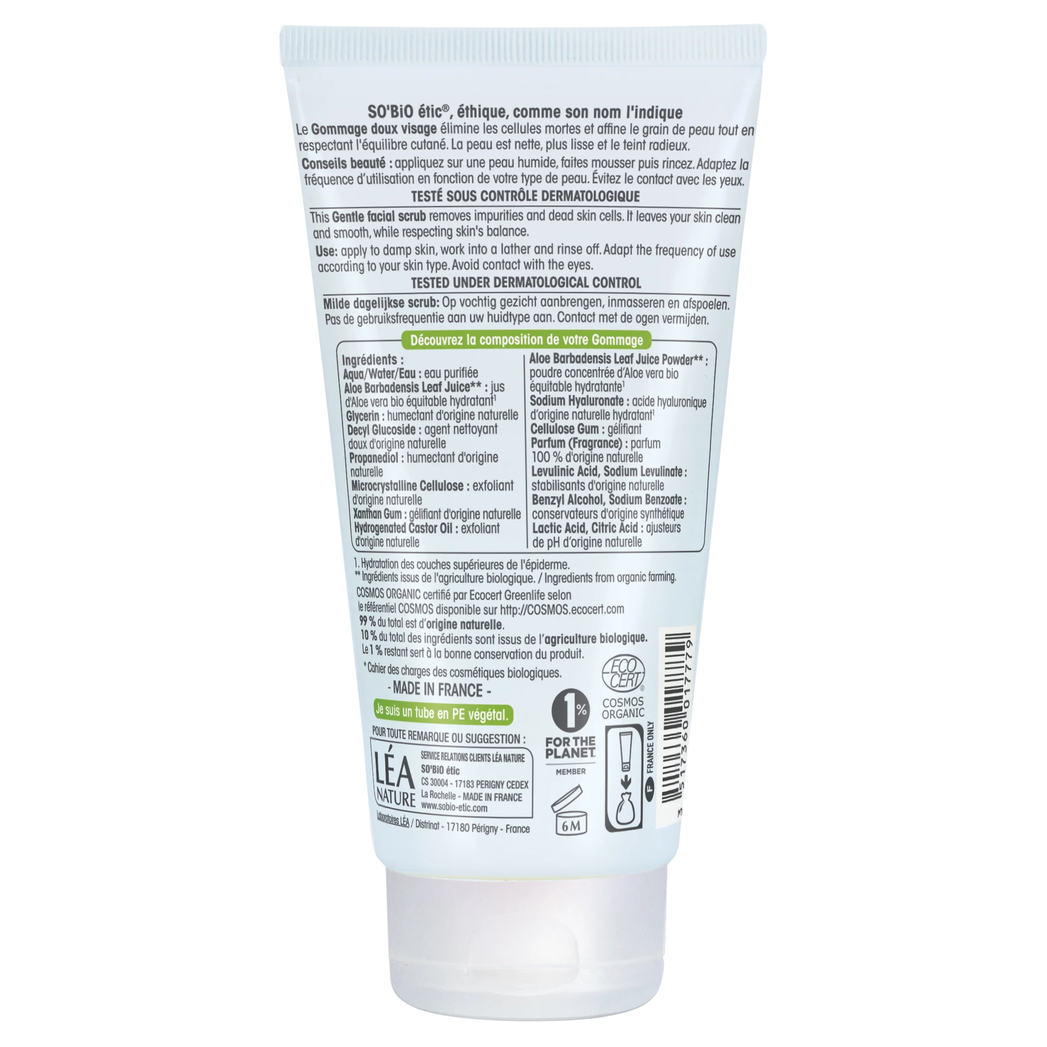 SO’BiO étic Peeling jemný pro časté použití Aloe vera hydratační BIO (150 ml) - s kyselinou hyaluronovou