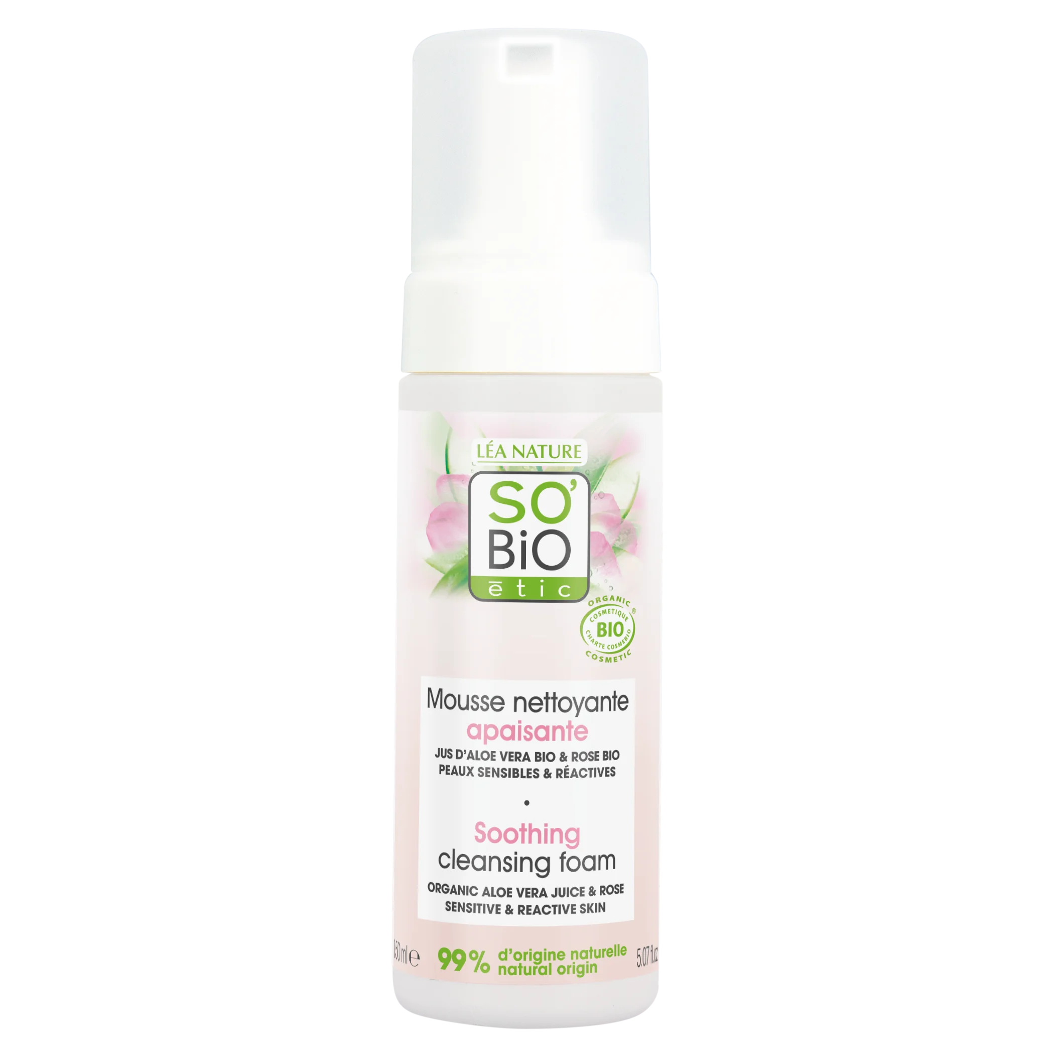 SO’BiO étic Pěna čisticí zklidňující Aloe Vera BIO (150 ml) - obohacena o růžovou vodu