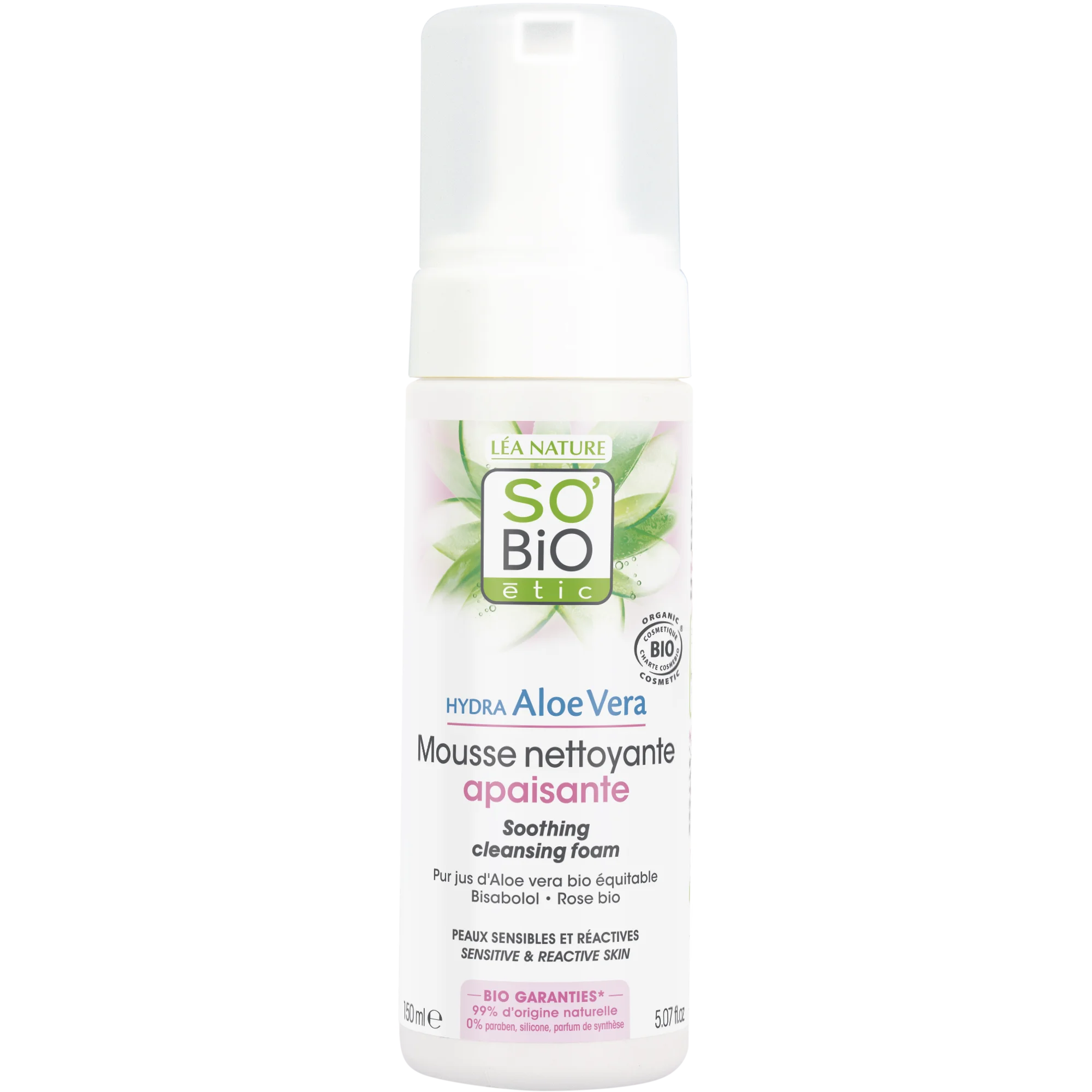 SO’BiO étic Pěna čisticí zklidňující Aloe Vera BIO (150 ml) - obohacena o růžovou vodu