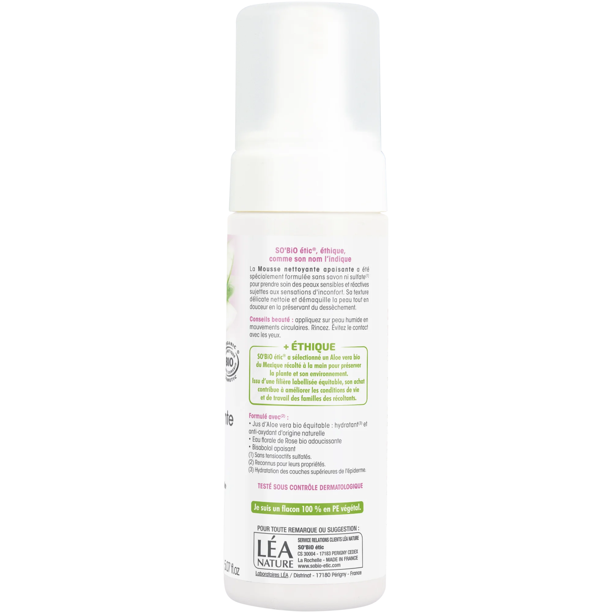 SO’BiO étic Pěna čisticí zklidňující Aloe Vera BIO (150 ml) - obohacena o růžovou vodu