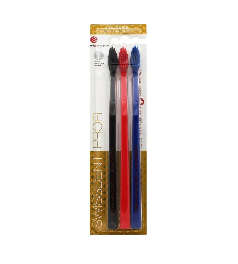 Profi Colours zubní kartáčky soft-medium 3ks Black, Red, Blue
