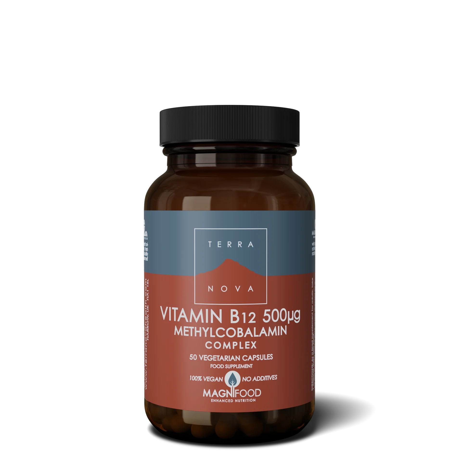 Terranova Health Vitamin B12 (Methycobalamin) 500 ug Complex (50 kapslí) - dobře se vstřebává