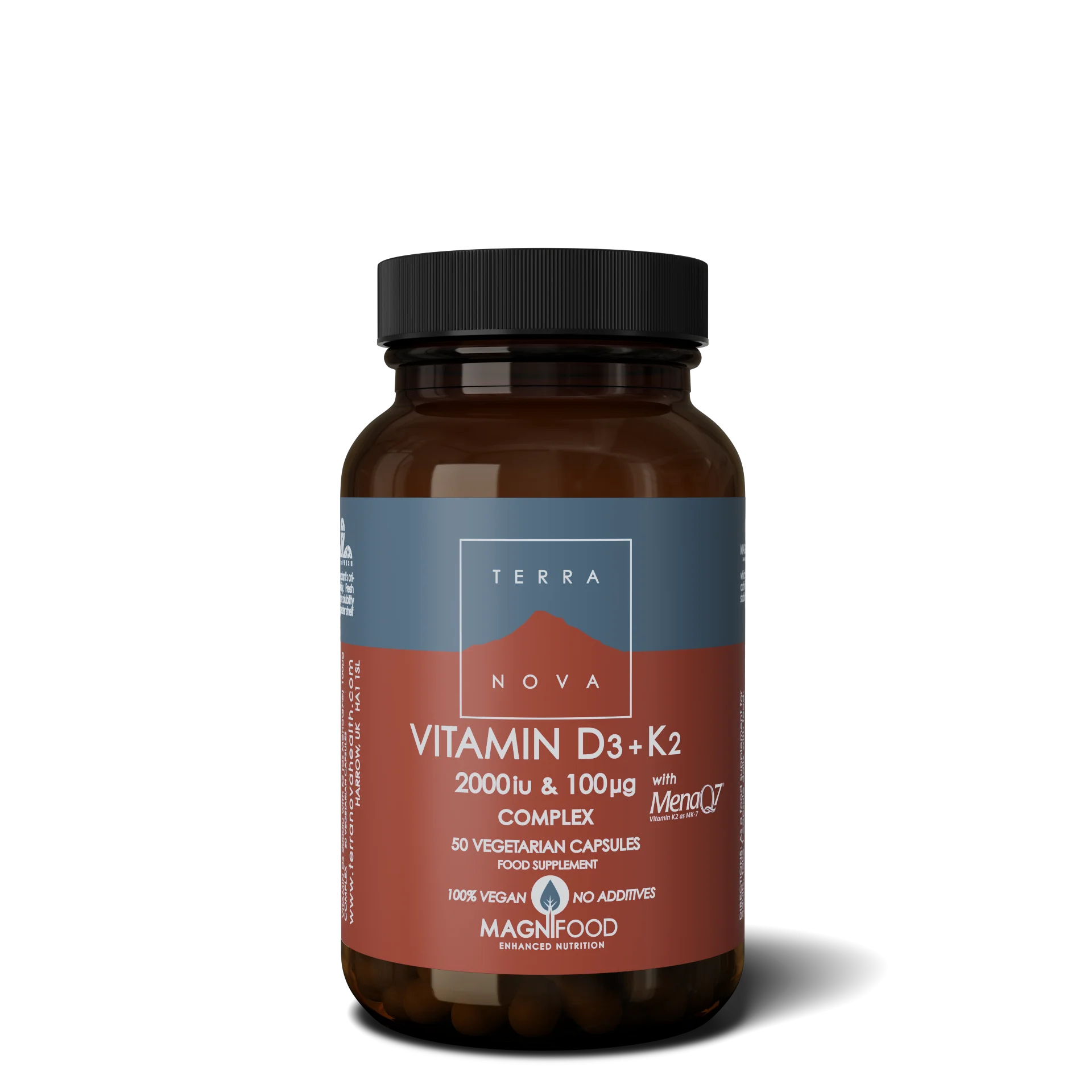 Terranova Health Vitamin D3 2000 iu & Vitamin K2 100 ug Complex (50 kapslí) - d3 z lišejníku a k2 z cizrny