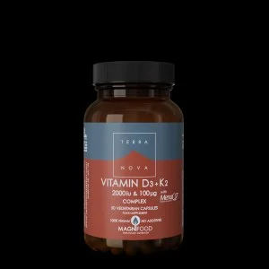 Terranova Health Vitamin D3 2000 iu & Vitamin K2 100 ug Complex (50 kapslí) - d3 z lišejníku a k2 z cizrny