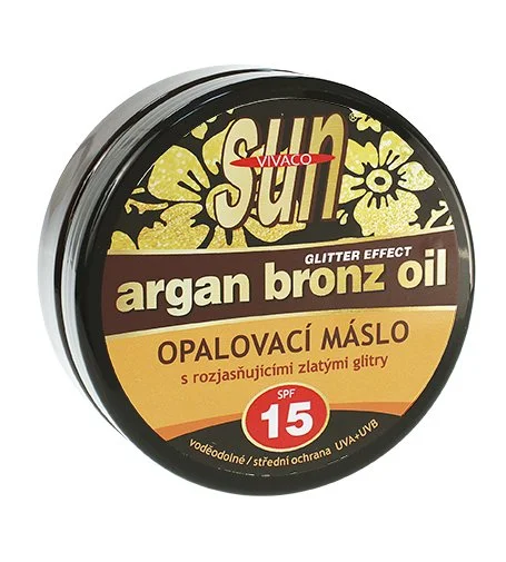 SUN Argan Bronz Oil opalovací máslo s rozjasňujícími zlatými glitry SPF 15 200 ml