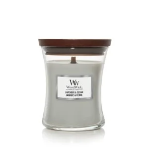 WoodWick Lavender & Cedar vonná svíčka s dřevěným knotem 275 g