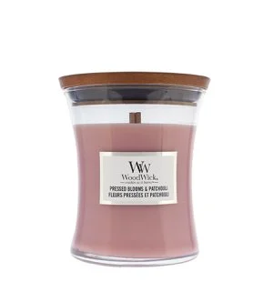 WoodWick Pressed Blooms & Patchouli vonná svíčka s dřevěným knotem 275 g