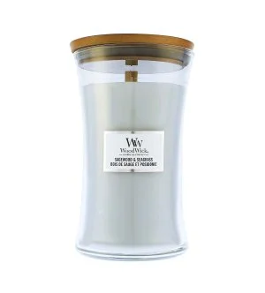 WoodWick Sagewood & Seagrass vonná svíčka s dřevěným knotem 609 g