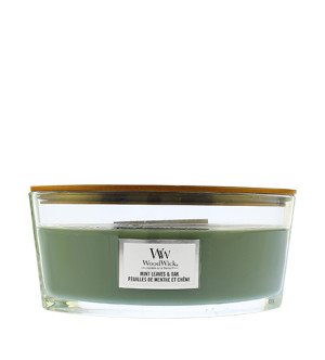 WoodWick Mint Leaves & Oak vonná svíčka s dřevěným knotem pro muže