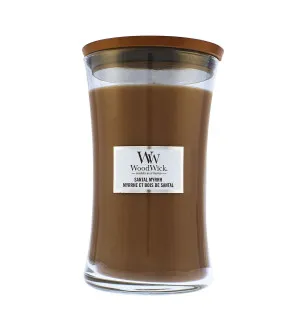 WoodWick Santal Myrrh vonná svíčka s dřevěným knotem 609 g
