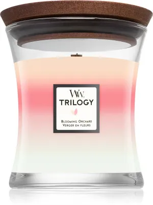 WoodWick WoodWick Trilogy Blooming Orchard vonná svíčka s dřevěným knotem pro muže