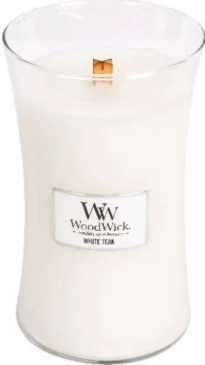 WoodWick White Teak vonná svíčka s dřevěným knotem 609,5 g