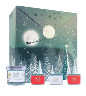 Yankee Candle Bright Lights dárková sada signature tumbler malý 122 g + votivní svíčka ve skle 3 x 37 g