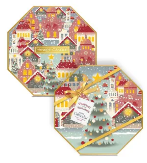 Yankee Candle Passport to the Holidays adventní kalendář věnec čajová svíčka 24x9,8 g + skleněný svícen