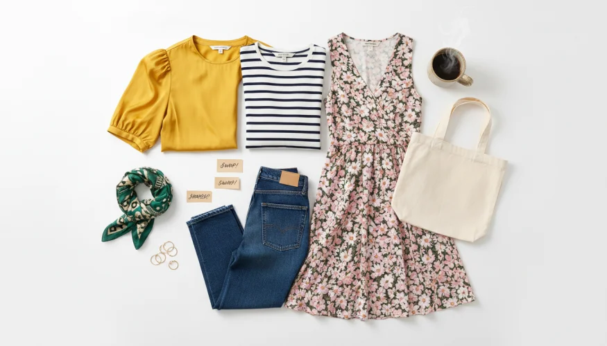 Roupas dobradas e organizadas prontas para um swap