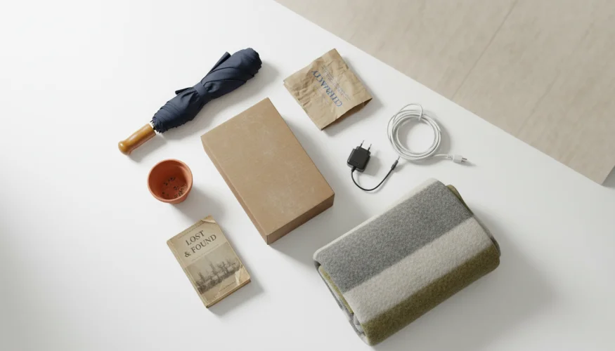 Flat-lay of commonly forgotten and neglected household items on a white surface