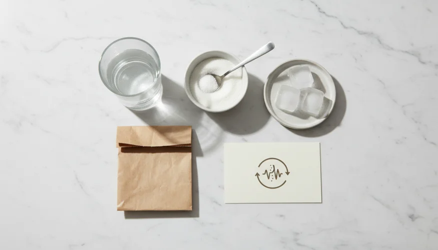 Remedios caseros contra el hipo: vaso de agua, azúcar, bolsa de papel y hielo