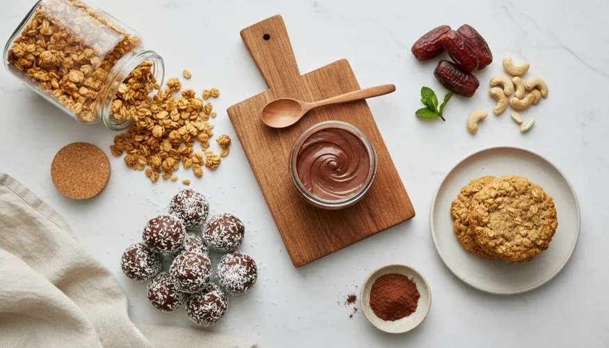 Domácí sladké pochutiny – energetické kuličky, granola, čokoládová pomazánka a ovesné sušenky