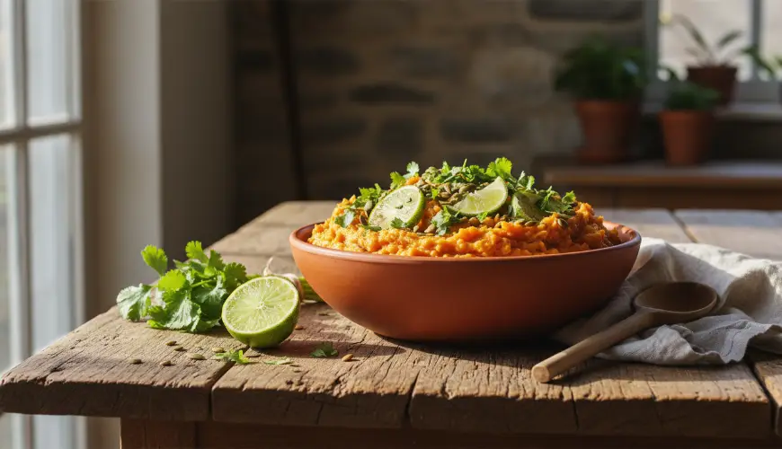 Jednoduchý recept na šťouchané batáty s limetkou a koriandrem