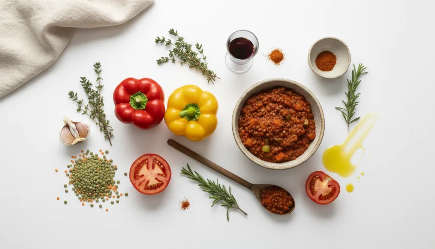Ingredienti per i peperoni ripieni con ragù di lenticchie