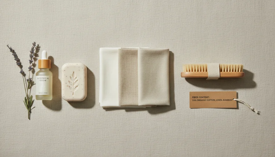 Přírodní látky a ekologická kosmetika – flat-lay kompozice