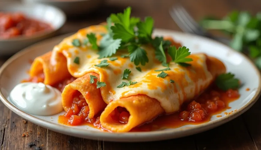 Příprava enchilady s domácí omáčkou pro chuť jako z Mexika