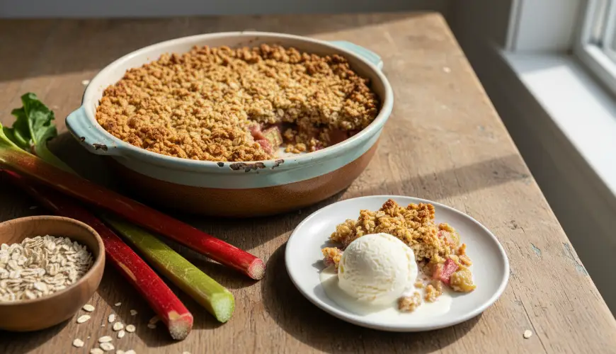 Rebarborový crumble s ovesnou drobenkou nikdy nezklame
