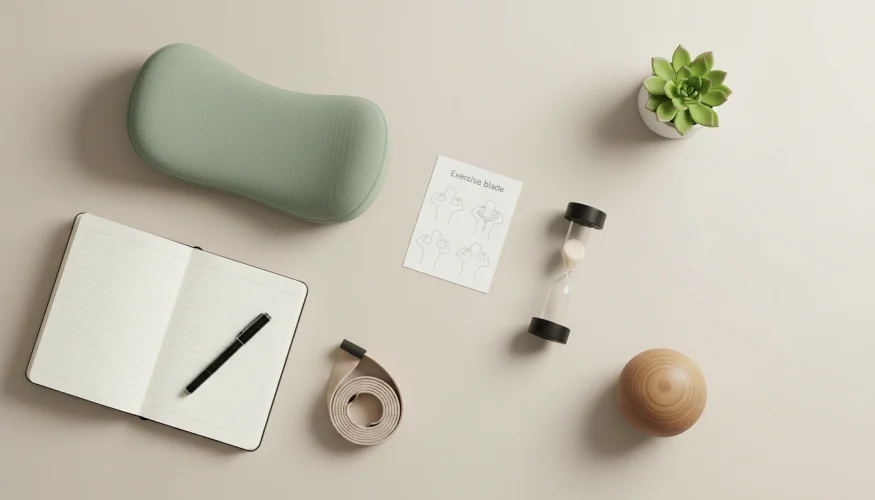 Arbeitszubehör und Wellness-Produkte zur Schulterblatt-Stabilisierung und Gesundheit beim Sitzen am Schreibtisch