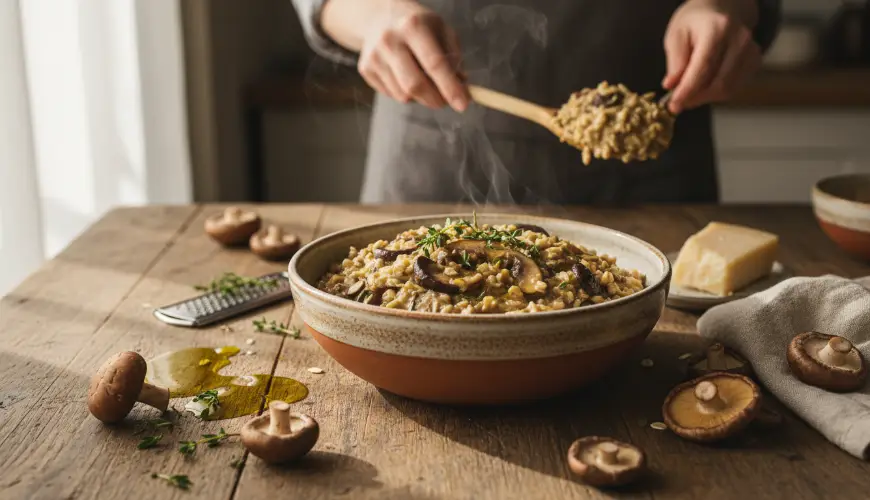 Slané ovesné oatto s houbami jako zdravá alternativa rizota