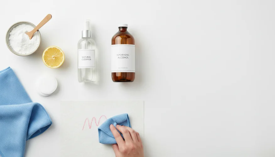 Home remedies for cleaning wallpaper stains – baking soda, lemon, cotton swabs and a cloth